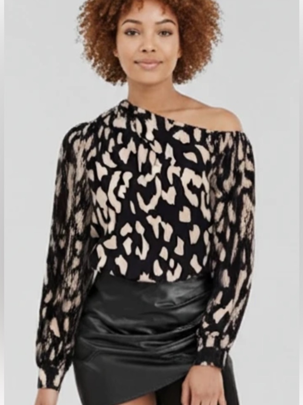 Cupshe Black and Cream Off-Shoulder Animal Print Blouse